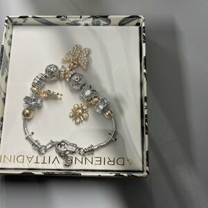 Adrienne Vittadini Gold and Silver Charm Bracelet with Crystals